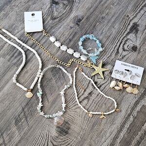 Amazon Gold and White Ocean-Inspired Necklace Set
